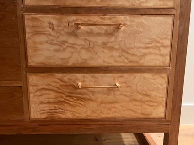 Cherry and Quilted Maple Credenza — detail 1