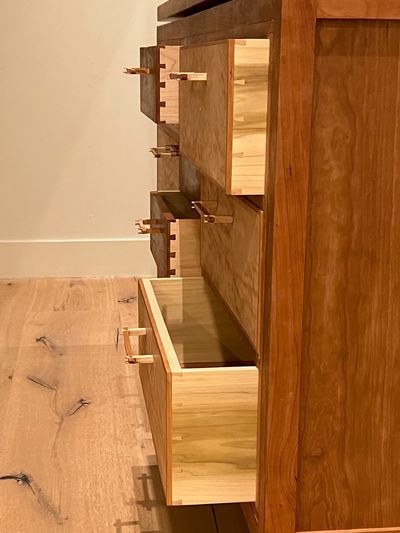 Cherry and Quilted Maple Credenza — detail 2
